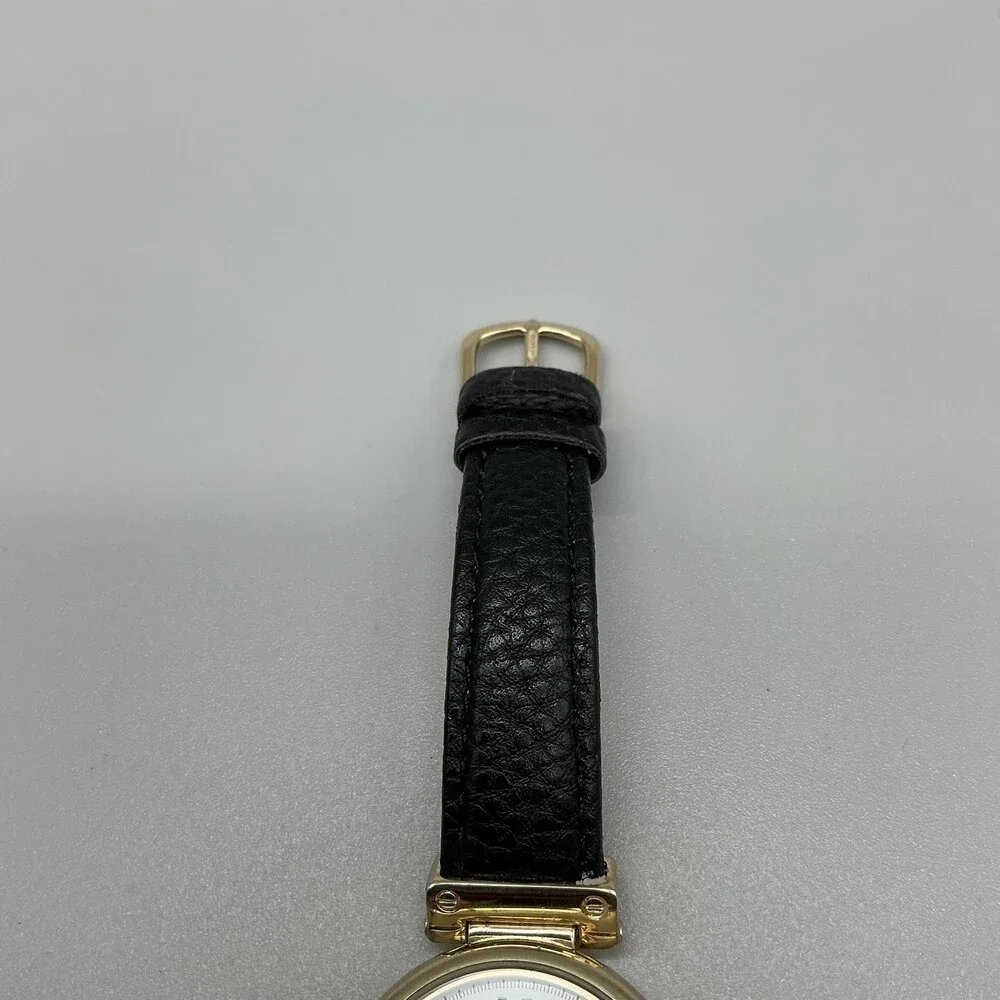 Anne Klein AK/2508 Womens Watch 36mm Gold Tone Black Leather Strap New Battery